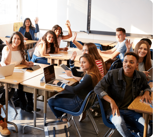 School students engaging in a classroom discussion.